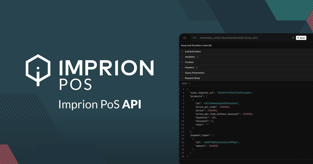 Imprion POS API : Plateforme OpenAPI 3.1 REST JSON pour les intégrations POS, la fiscalisation, les connexions ERP et l'analytique Imprion POS API : Plateforme OpenAPI 3.1 REST JSON pour les intégrations POS, la fiscalisation, les connexions ERP et l'analytique